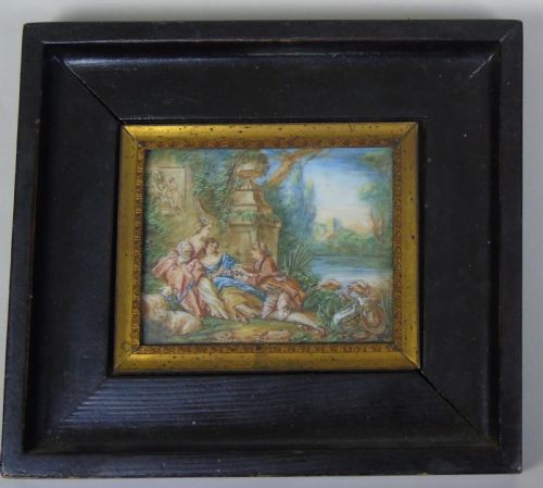 Beautiful Miniature Painting After Boucher by the Lake