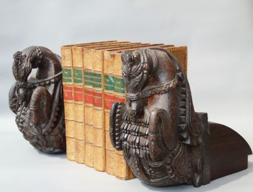 Good Pair of 18th Century Indian Carved Horse Head Bookends