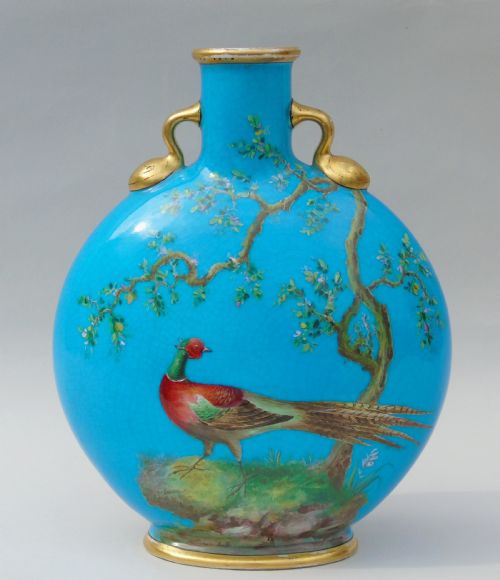 Minton Porcelain Moon Flask William Mussill 1875 Bleu Celeste