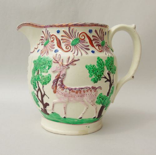 Attractive Pink Lustre Creamware Jug with Deer Circa 1820