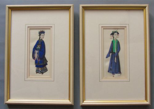Good Pair of Antique Chinese Pith Paintings of Dignitaries