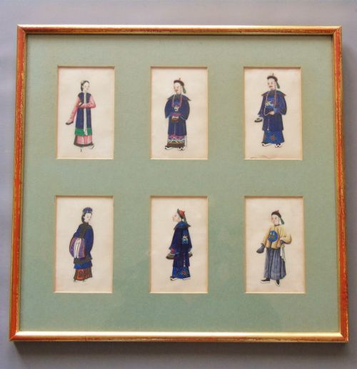 Antique Paintings on Pith Six Chinese Dignitaries
