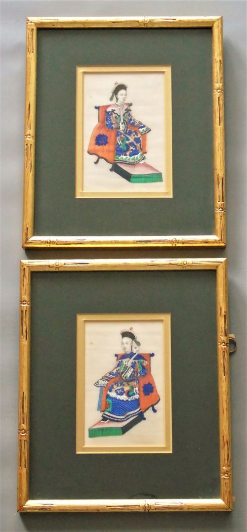 Good Pair of Chinese Pith Paintings Emperor & Empress