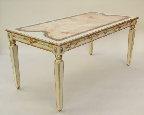 Elegant Venetian Silver Gilt & Painted Faux Marble Table