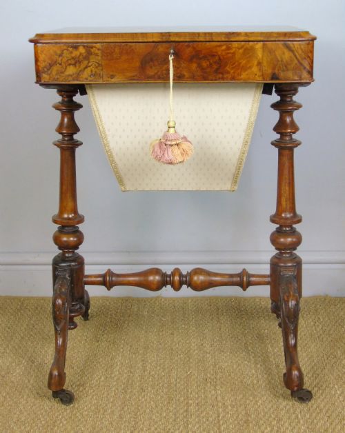 Beautiful Victorian Burr Walnut Sewing Table