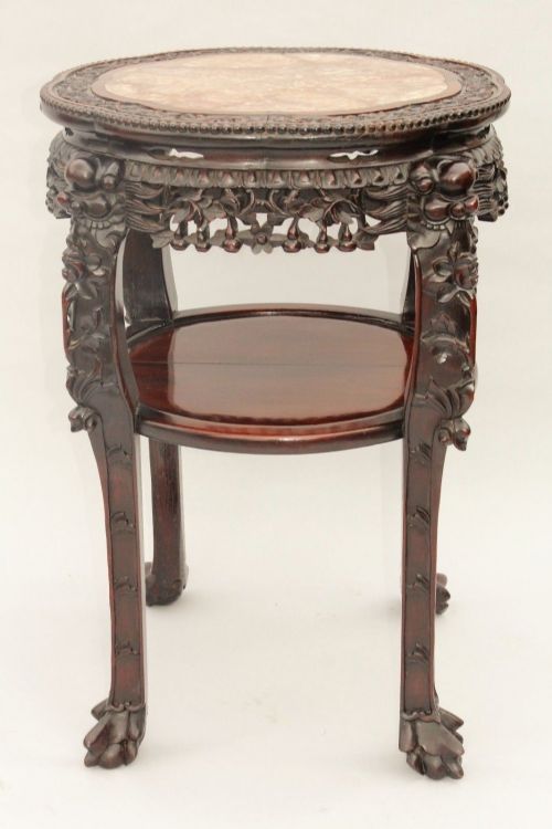fig 2. Large Chinese Qing Dynasty Rosewood & Rouge Marble Lamp Table