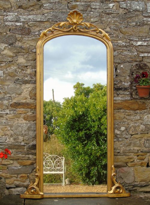 Large Antique French Arched Gilt Mirror of Unusual Size