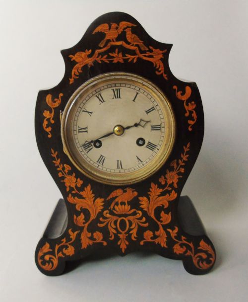 Pretty Rosewood Inlaid Mantle Clock by Le Roy of Paris