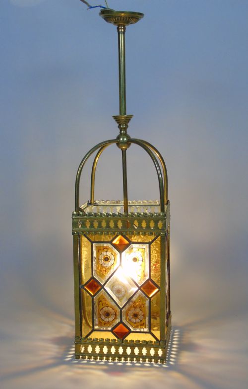 Stunning Antique Stained Glass Hall Lantern