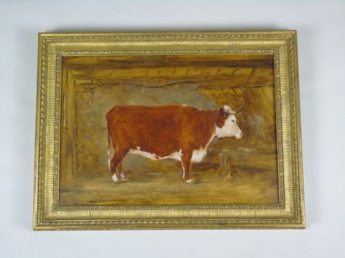 Early 19th Century Oil Painting Study of a Heifer Standing in a Stable. Circle of John Boultbee