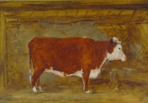 fig 1. Early 19th Century Oil Painting Study of a Heifer Standing in a Stable. Circle of John Boultbee