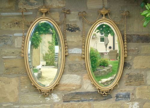 fig 1. Good Pair of Regency Revival Mirrors after Robert Adam