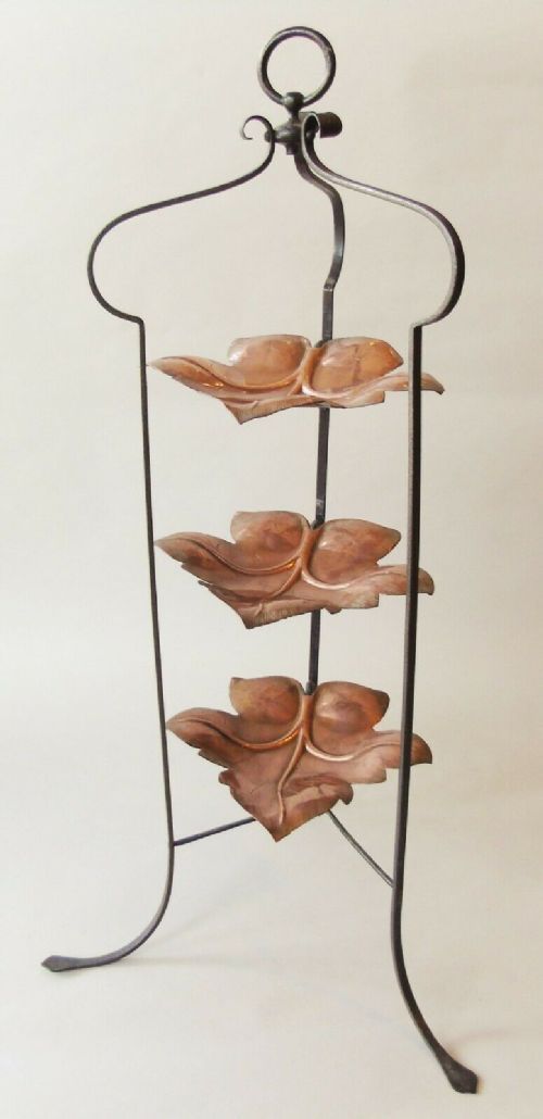 Hand Forged Arts & Crafts Copper & Iron Leaf Stand