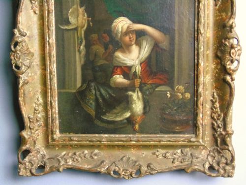 fig 1. 19th Century Flemish Oil Painting The Kitchen Maid