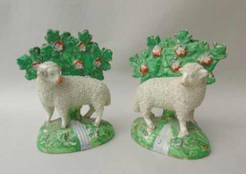 Pretty Pair of Antique Staffordshire Lambs