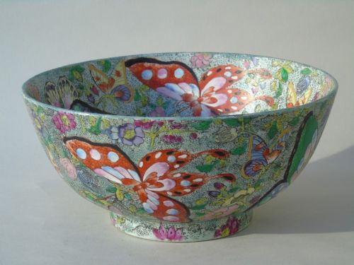 Antique Chinese Porcelain Famille Rose Butterfly Bowl