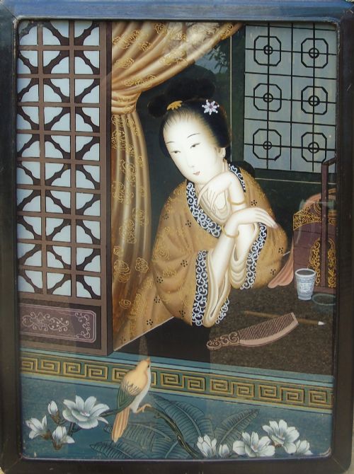 Large Chinese Reverse Painting on Glass
