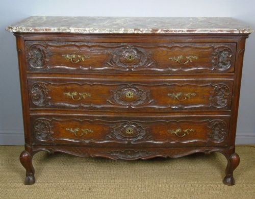 Good Large French Commode Chest in Oak & Marble