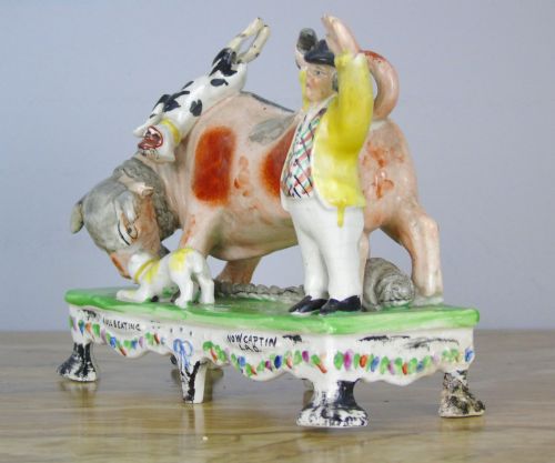 fig 1. Rare Bull Baiting Staffordshire Figure Obadiah Sherratt