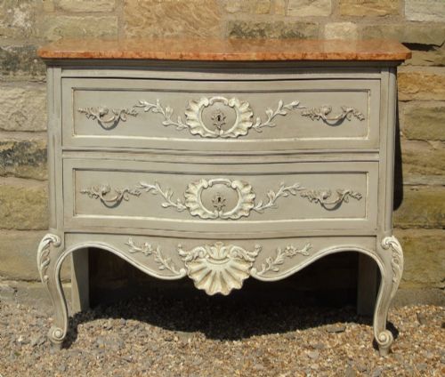 French Hand Painted Marble Top Chest of Drawers