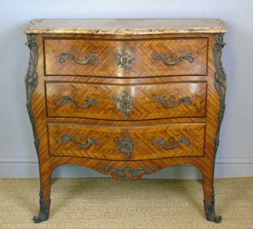 19th Century French Marble & Parquetry Commode Chest