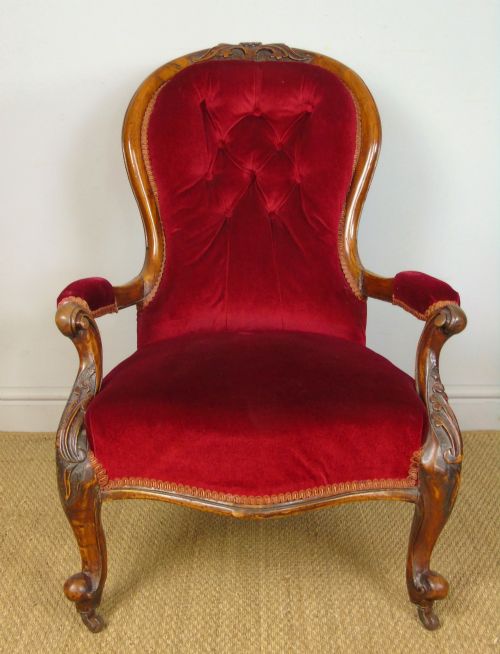 fig 1. Victorian Mahogany Red Velvet Armchair