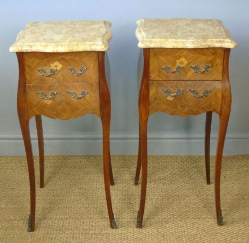 Pretty Pair of French Inlaid Bedside Cabinets