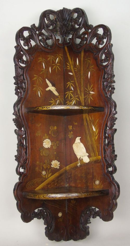 Antique Japanese Shibayama Wall / Corner Shelf