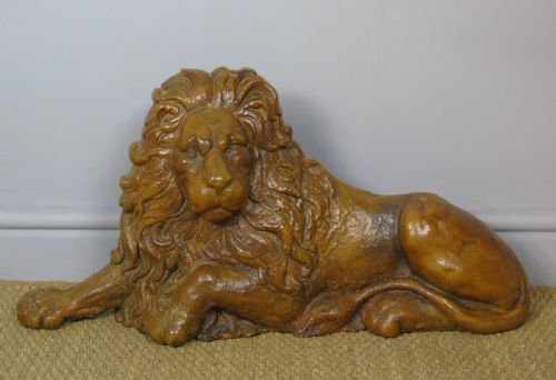 Charming Victorian Large Cast Iron Lion in Original Paint
