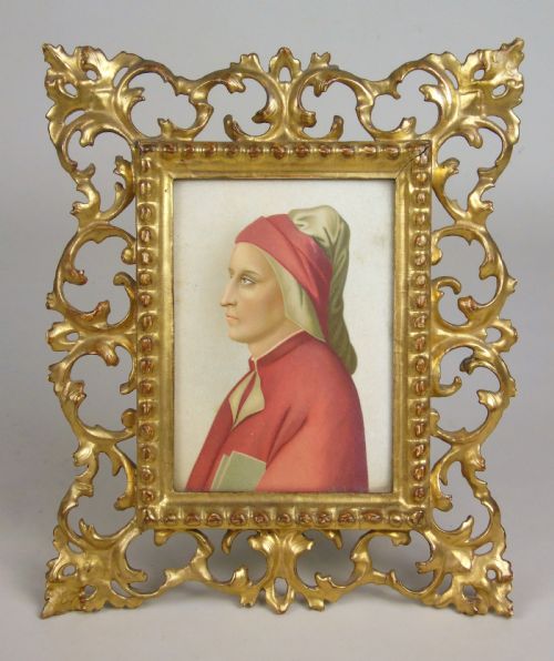 Good Antique Italian Portrait of Dante in Florentine Frame