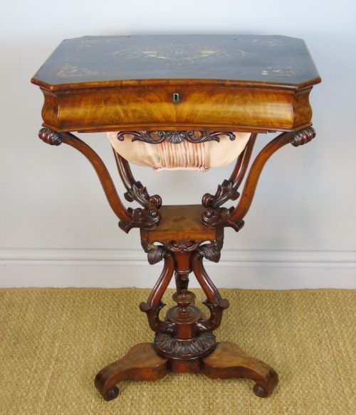 Good 19th Century Mahogany Ebonised & Mother of Pearl Inlaid Sewing Table