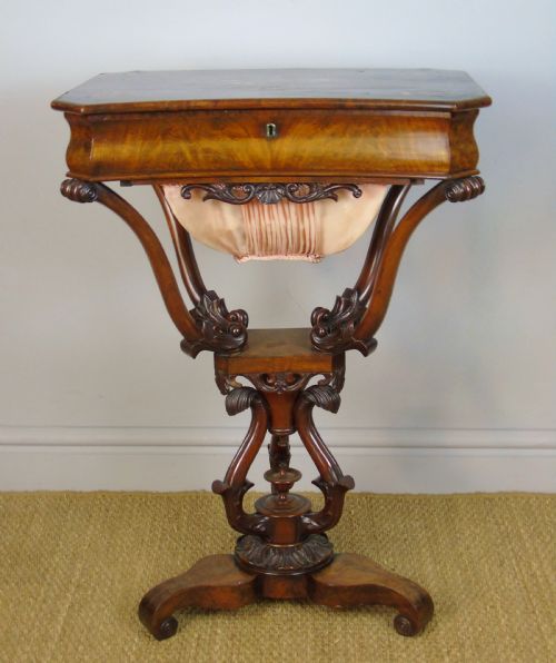 fig 1. Good 19th Century Mahogany Ebonised & Mother of Pearl Inlaid Sewing Table