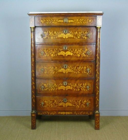 Imposing Dutch Marquetry & Marble Chest of Drawers