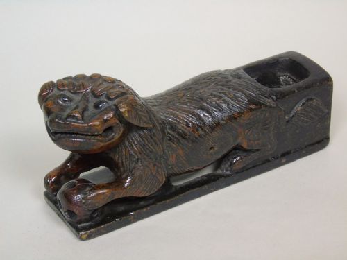 18th Century Chinese Hardwood Lion Fo Dog Brush Pot
