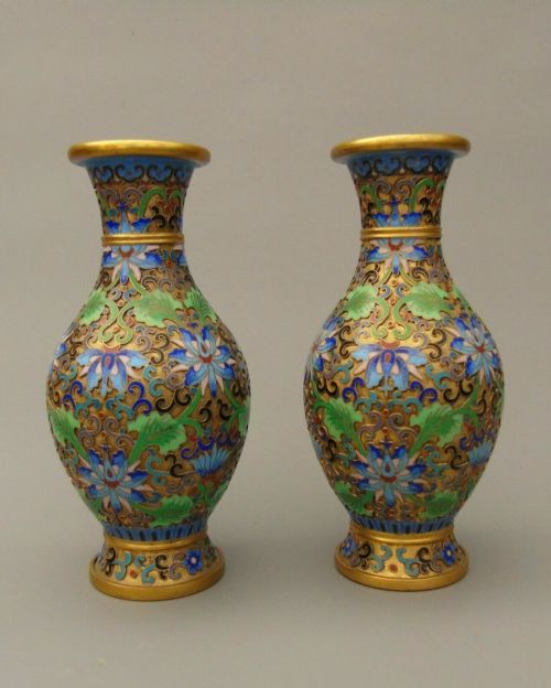 Good Pair of Chinese Champleve Cloisonne Vases