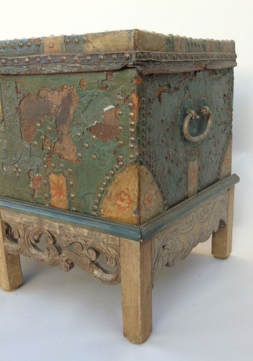fig 1. Rare 17th Century Leather Chest on Stand Charles II