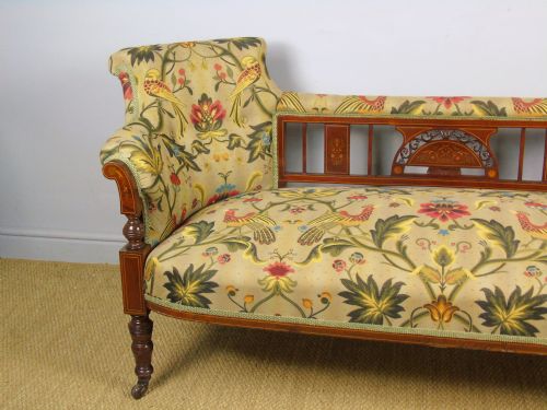 fig 1. Beautiful Victorian Inlaid Mahogany Sofa Upholstered in Zoffany Fabric