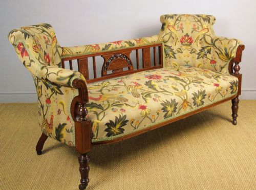 Beautiful Victorian Inlaid Mahogany Sofa Upholstered in Zoffany Fabric