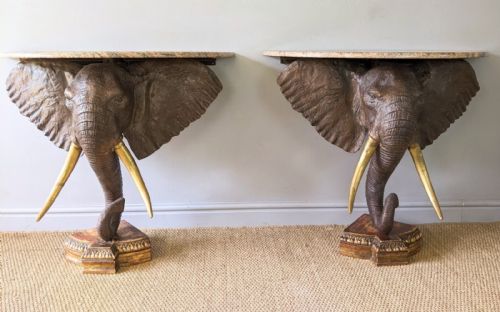 Imposing Pair of Bronze Elephant Head Console Tables