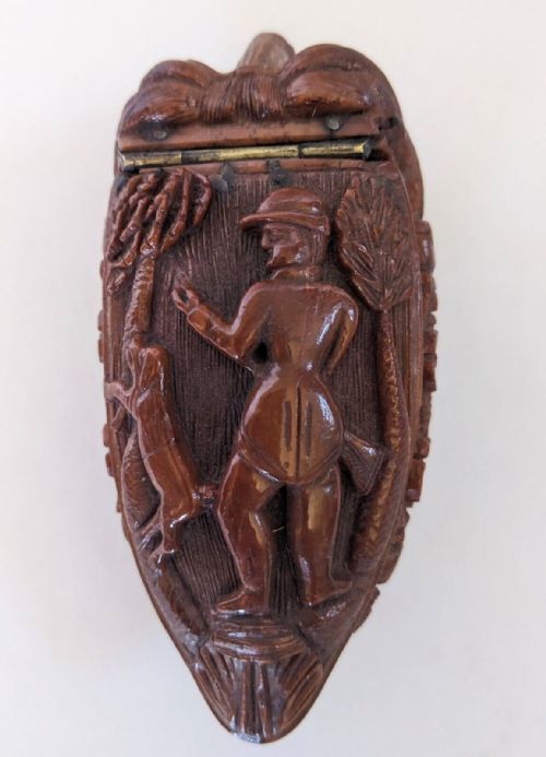 Good French 18th Century Carved Coquilla Bugbear Snuffbox