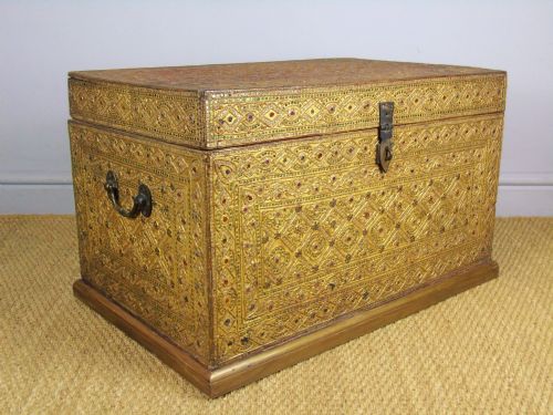 Antique Eastern Gilded & Jewelled Chest