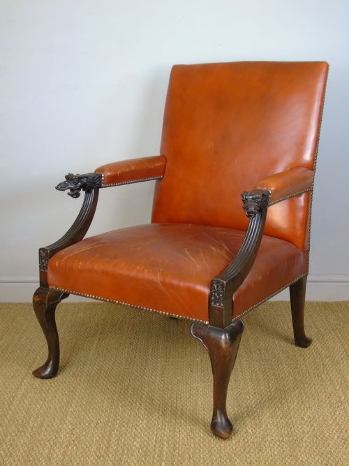 Good Irish Mahogany & Leather Gainsborough Chair