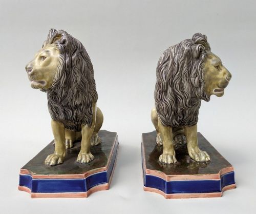 fig 1. Good Pair of 19th Century Majolica Lions