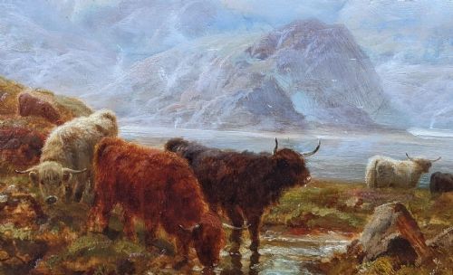 fig 1. Oil Painting Highland Cattle Robert Watson 1855-1921