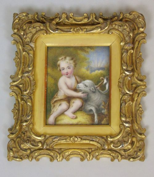 19th Century Miniature Oil Painting  John the Baptist