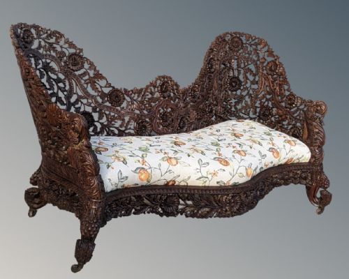 Stunning Anglo Indian Carved Bombay Sofa