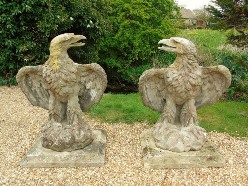 Fine Pair of American Stone Eagles 19th Century by Austin & Seeley