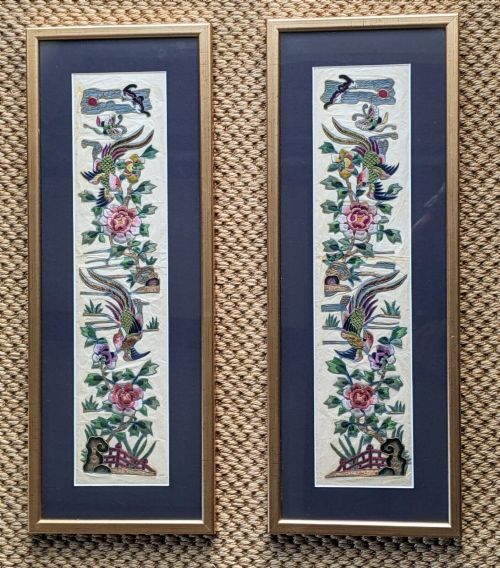 Beautiful 19th Century Chinese Embroidery Birds & Blossom