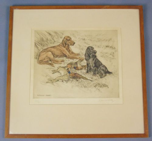 Limited Edition Etching Spaniel With Hunting Game George Vernon Stokes.