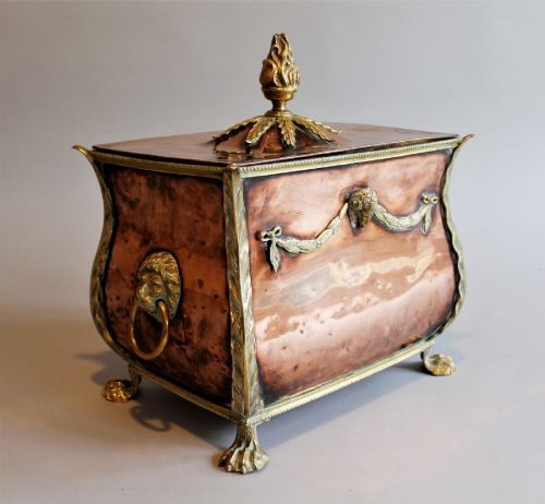 Elegant Regency Revival Brass & Copper Coal Box